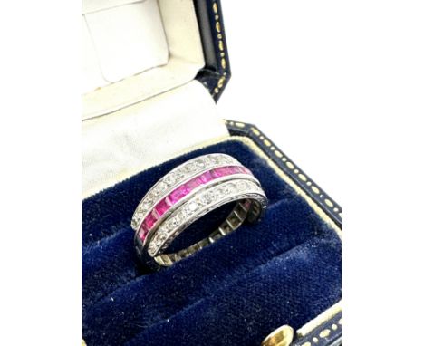 Fine art deco platinum diamond ruby &amp; sapphire day night flip ring rings weight 5.8g