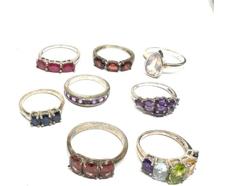 Eight Silver Gemstone Set Dress Rings Including Ruby And Sapphire (26g) 