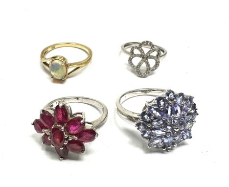 Four Silver Gemstone Set Dress Rings Including Ruby And Diamond (18g) 