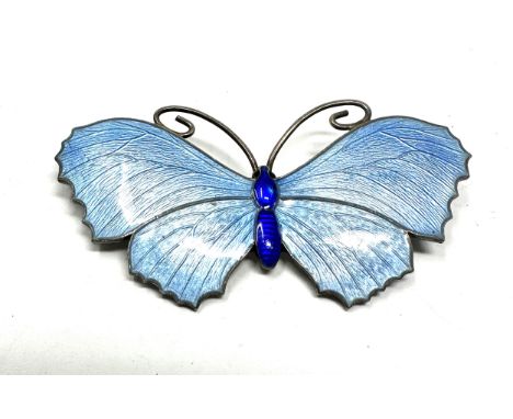 A Silver Guilloche Enamel Butterfly Brooch By John Atkin And Sons (17g) 