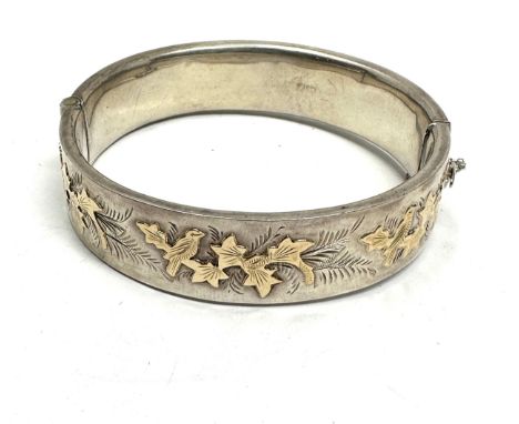A Vintage Silver  Bangle With Gold Detailing (28g) 