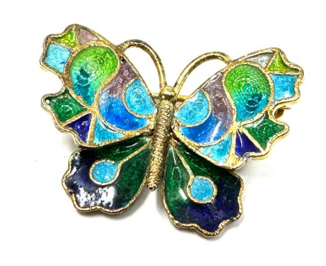 filigree silver enamel butterfly brooch measures approx 2.5cm wide 