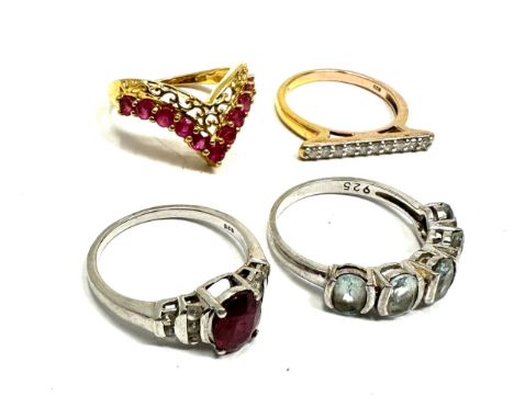 Four Silver Gemstone Set Dress Rings Including Ruby And Diamond (14g) 