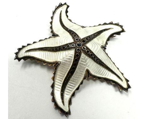 Vintage Norway silver Scandinavian white enamel starfish brooch. Size: 42mm x 42mm 