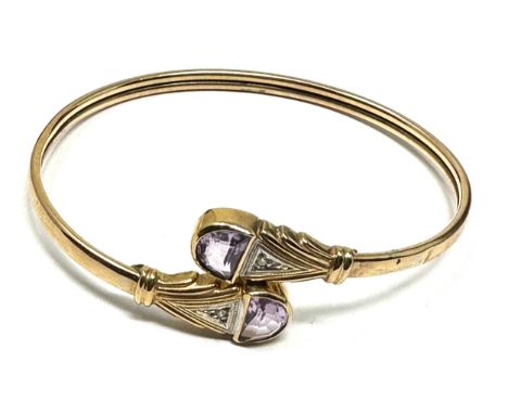 9ct Gold Diamond &amp; Amethyst Bypass Torc Bangle (9.7g) 