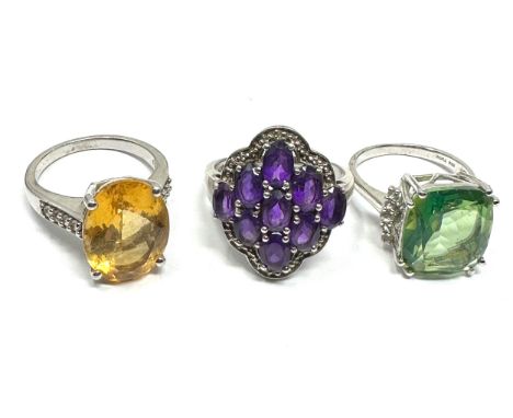 3 vintage silver gemstone set rings 
