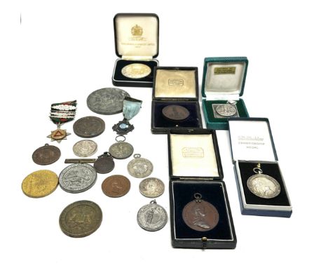 selection of antique &amp; vintage medals awards etc some cased 
