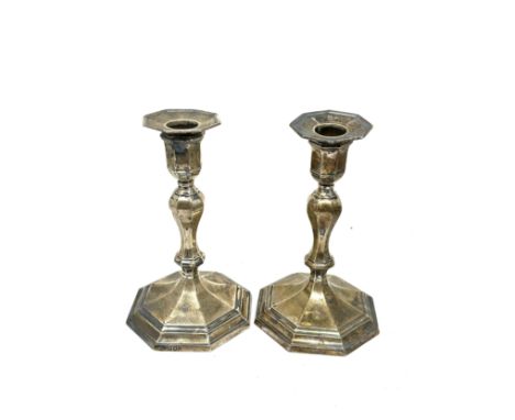 Pair of antique silver candlestick filled bases London silver hallmarks 