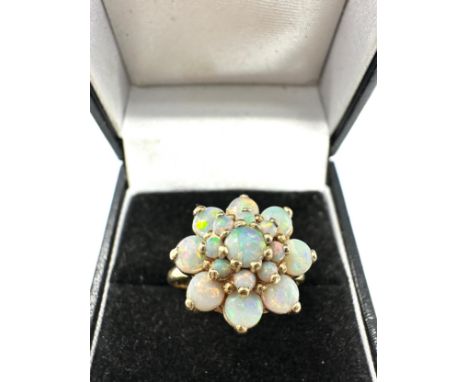 9ct Gold White Opal Floral Cluster Cocktail Ring (3.7g) 