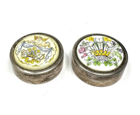 2 silver &amp; enamel lid pill boxes 