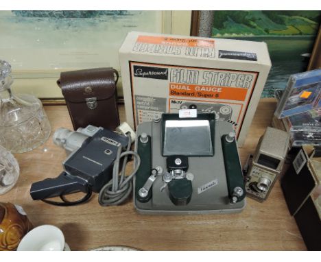 A selection of Super Eight video camera recording and editing equipment, Crown 8, G.B Bell and Howell, Viewmate and Super Sou