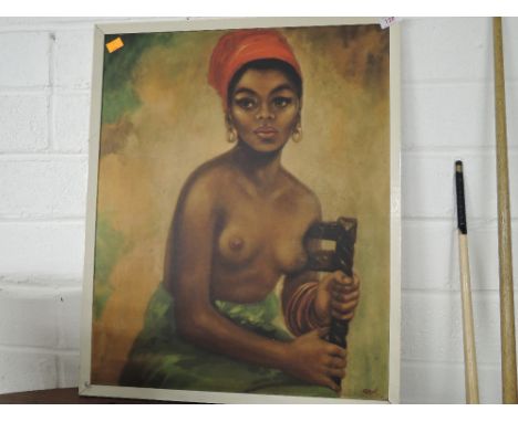 A print seated topless lady, after Kubik