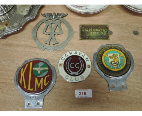 A selection of vintage local automobile and motor club car badges including Kirkby Lonsdale motor club, George Angus Motor cl