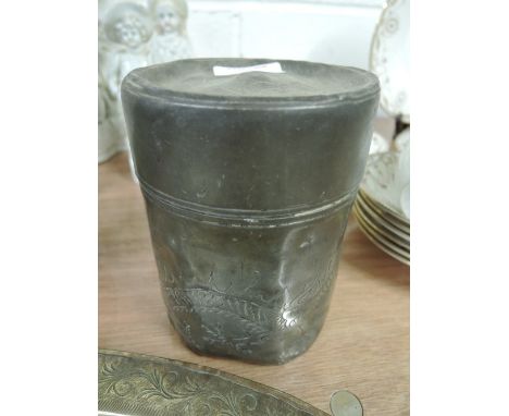 Vintage Chinese Kut Hing Swatow pewter tea caddy canister pot having chased Dragon and birds of paradise decoration