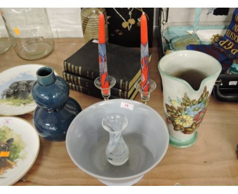 A selection of ceramics and glass ware including Wedgwood Silver Grey bowl, double gourd vase, Domore vase, Caithness vase, c