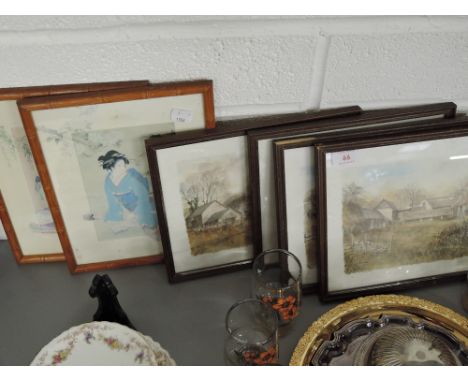 Four K J Messer prints and two oriental framed prints