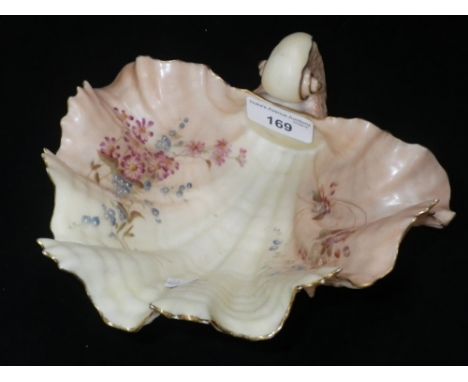 A ROYAL WORCESTER SHELL SHAPED DISH with blush ivory and floral decoration