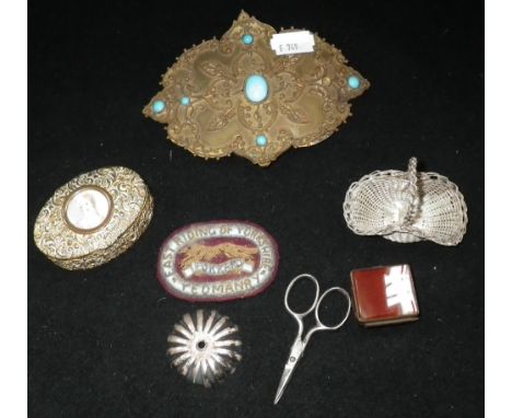 A GILT PILL BOX decorated with a portrait miniature and other similar items