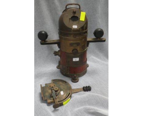 A BRASS AND WOOD PATENTED SHIP'S COMPASS and a ship's Teleflex directional control lever (2)
