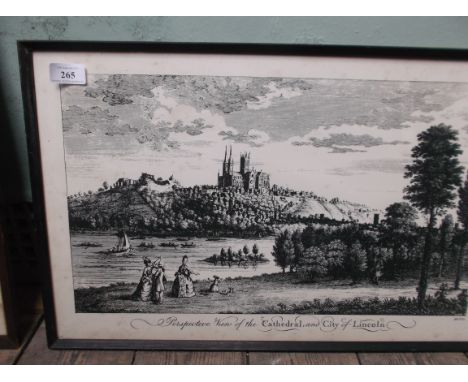 Ebony framed black and white print of The Cathedral and the City of Lincoln in AD1773