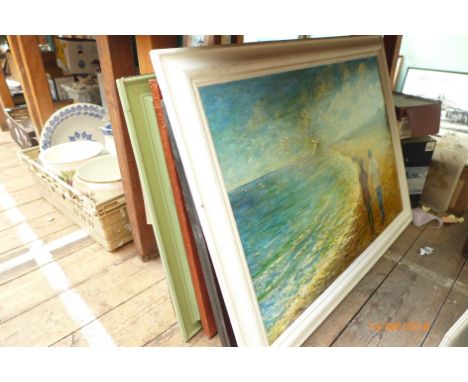6 framed principally modern oils of seascape, landscape and cathedral scenes 