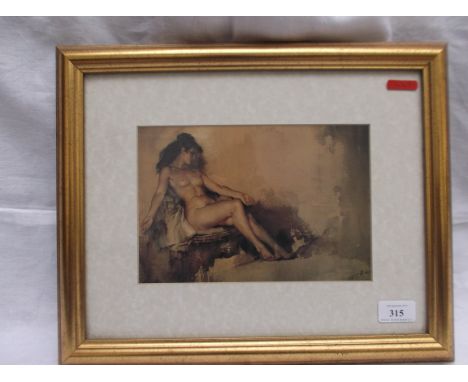 Gilt framed coloured print of a nude Spanish lady by Russell Flint