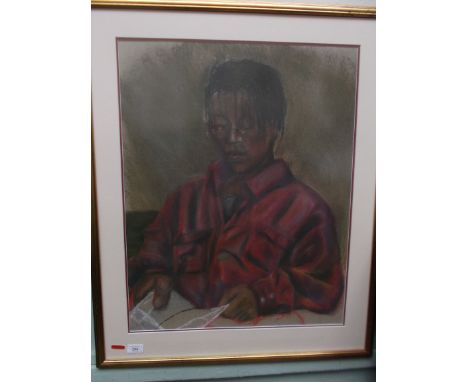 Gilt  framed coloured print of a distressed youth