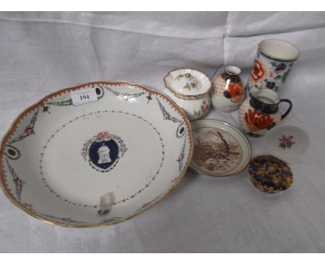 Magpie lot of eight small ceramic pieces from various factories incl. WWI  butter dish