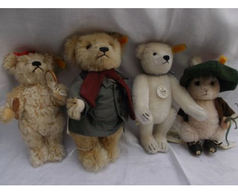 4 Steiff gold stud in the ear miniature bears incl. Monday's Bear, National Trust, white mohair classic and a Benjamin Bunny