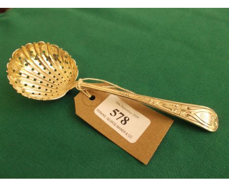 Engraved shell bowl sifter ladle (London 1831)