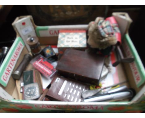 Magpie lot incl. Concorde biro, silver handled button hook, silver backed miniature prayer book, early 20th century policeman