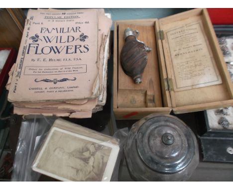 Boxed Tucker's atomizer, sel. of early 20th century viewer cards and early vols. of Familiar Wild Flowers, incl. excellent co