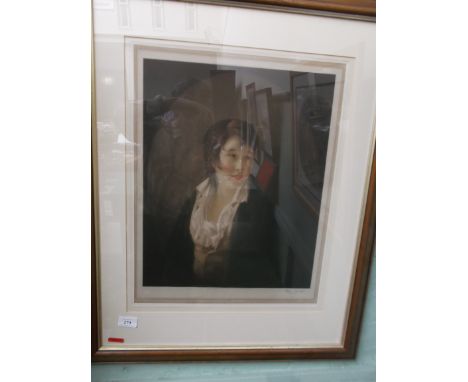 Framed  coloured mezzotint portrait signed Helen Jowett believed of William Ferguson of Kilrie of Fifeshire