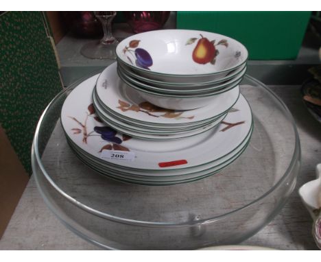 12 Pieces of Royal Worcester 'Evesham Vale' porcelain, a large circular glass fruit bowl (14 1/2" dia)