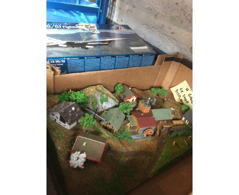 BOX OF MODEL BOATS ETC 'N GAUGE' RAILWAY DISPLAY ITEM