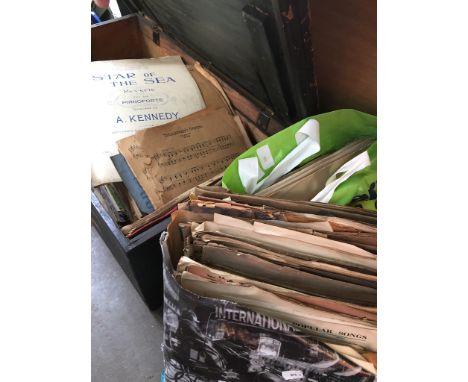TWO BAGS OF SHEET MUSIC AND A PINE TRUNK OF SHEET MUSIC