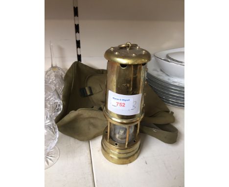 BRASS MINERS LAMP AND A BAG      K2