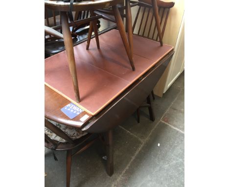 DARK ERCOL DROP LEAF TABLE AND SIX CHAIRS
