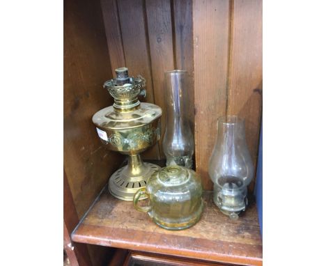 BRASS OIL LAMP AND GLASS OIL LAMP  