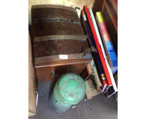 TILLEY LAMP AND SMALL WOODEN TRUNK