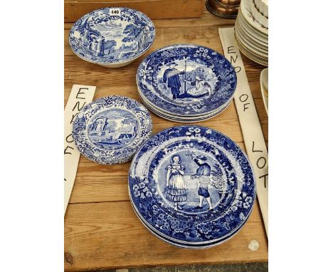Blue and white wares: Spode Italian pattern and Wedgwood Kate Greenaway figure plates