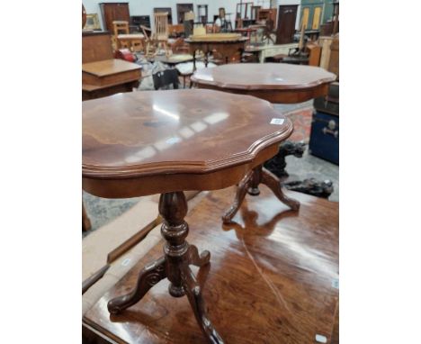 A pair of occasional tables. Modern with some minor wear and light scuffs and scratches. Diameter 54cms, Height 58cms. Extra 