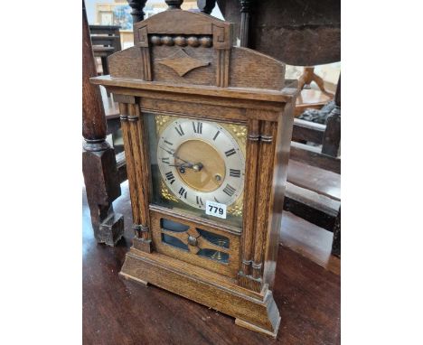 Antique oak mantle clock. 