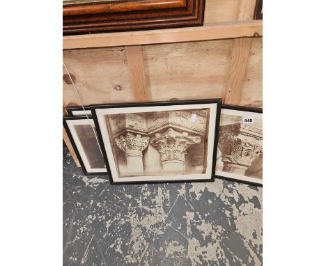 A SET OF FOUR FRAMED VINTAGE PHOTOGRAPHS OF ARCHITECTURAL CAPITALS. (4)
