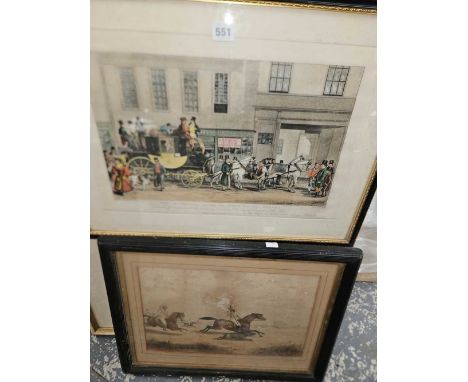 A LITHOGRAPH OF A BOAR HUNTING SCENE IN INDIA, TOGETHER WITH A HAND COLOURED ENGRAVING OF A COACHING SCENE - THE BLENHEIM LEA
