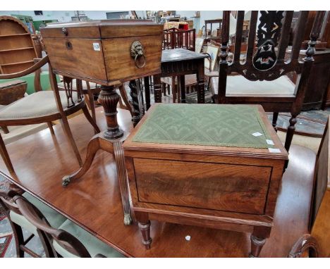A Regency mahogany tea poy together with a commode.