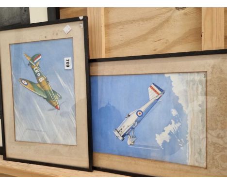 Two vintage watercolours, RAF aircraft, signed RAB. 