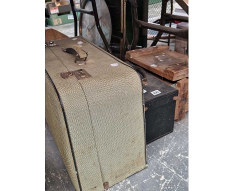 A cased Singer electric sewing machine, a wooden ammunition box and a cased cine projector