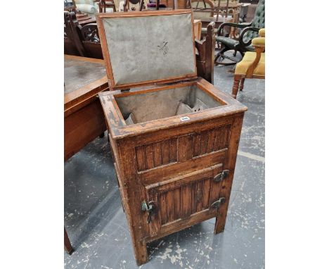 An interesting antique wood bound chiller cabinet, together with a vintage sledge