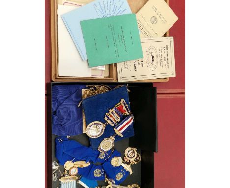 A collection of RAOB silver gilt and other jewels, sash, booklets etc. 